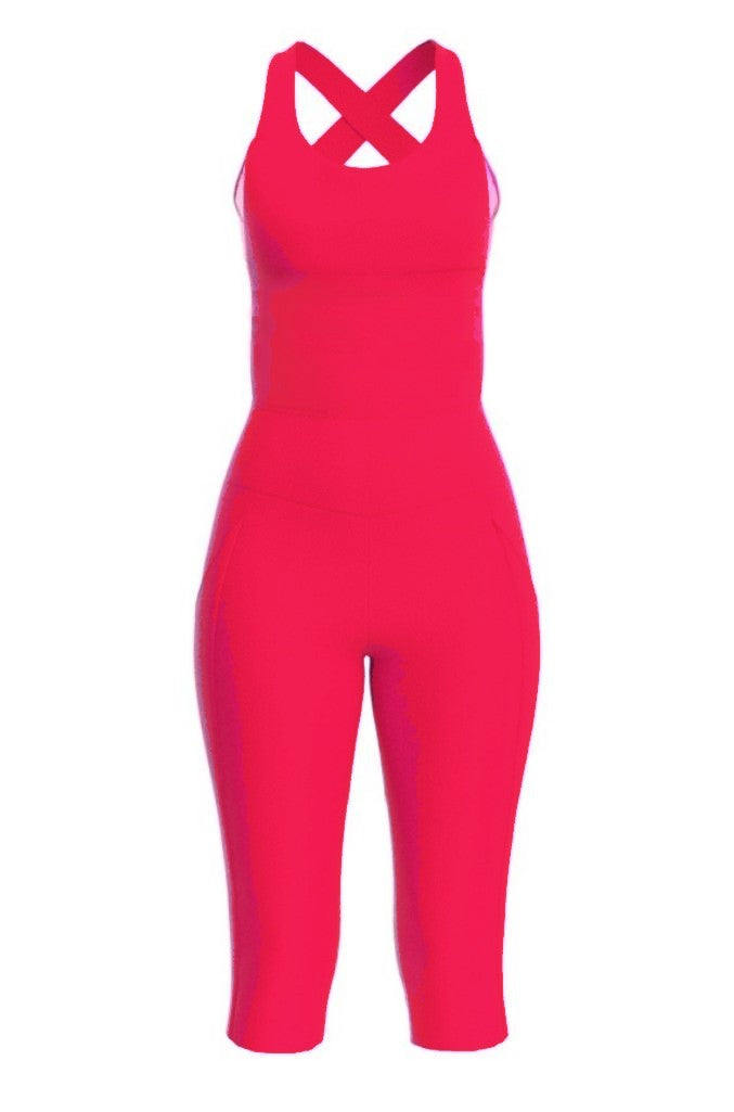 WORKOUT ECONYL CAPRI JUMPSUIT CROPPED LEG Hot Candy